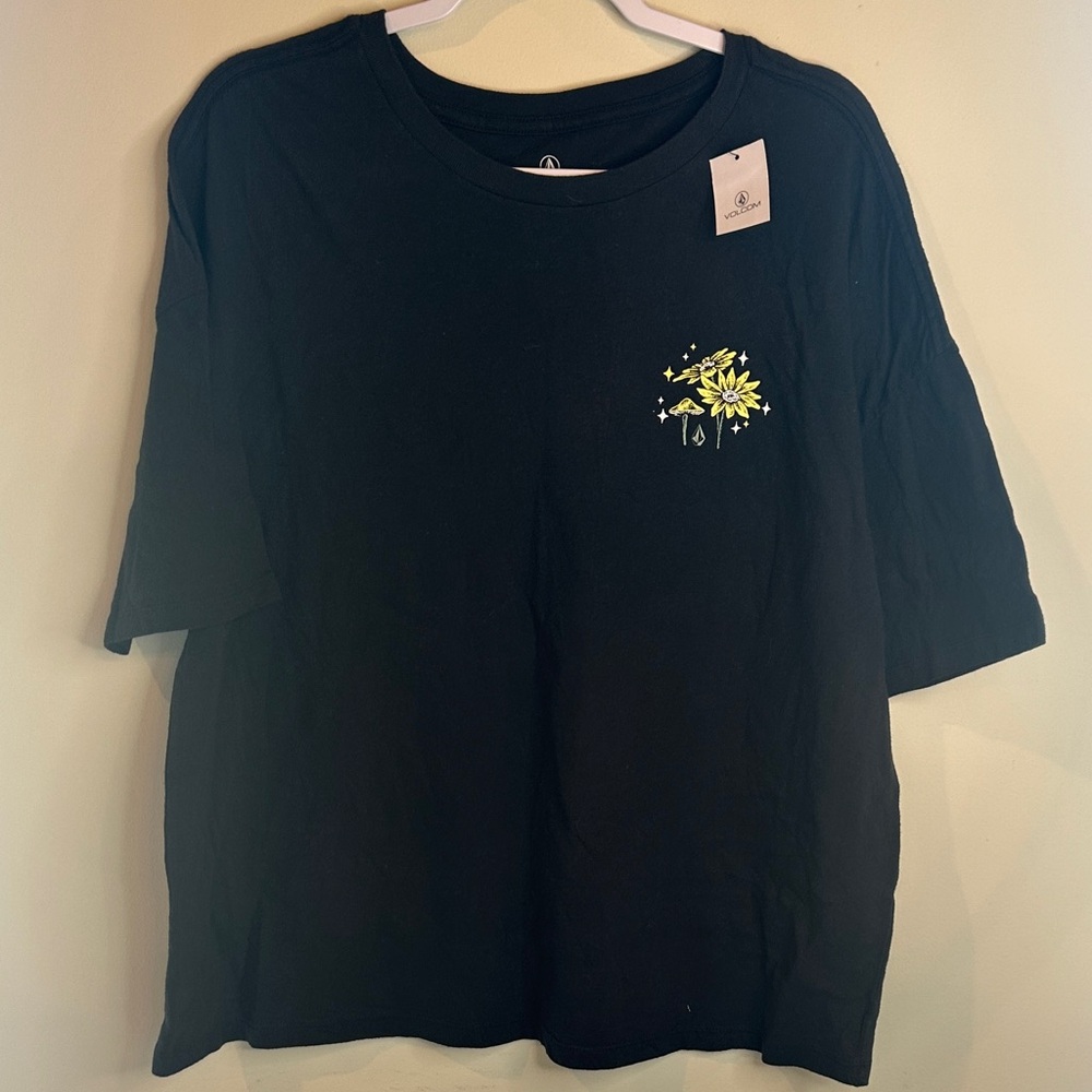Black Men’s Volcom Shirt with Yellow Mushroom Earth Tripper